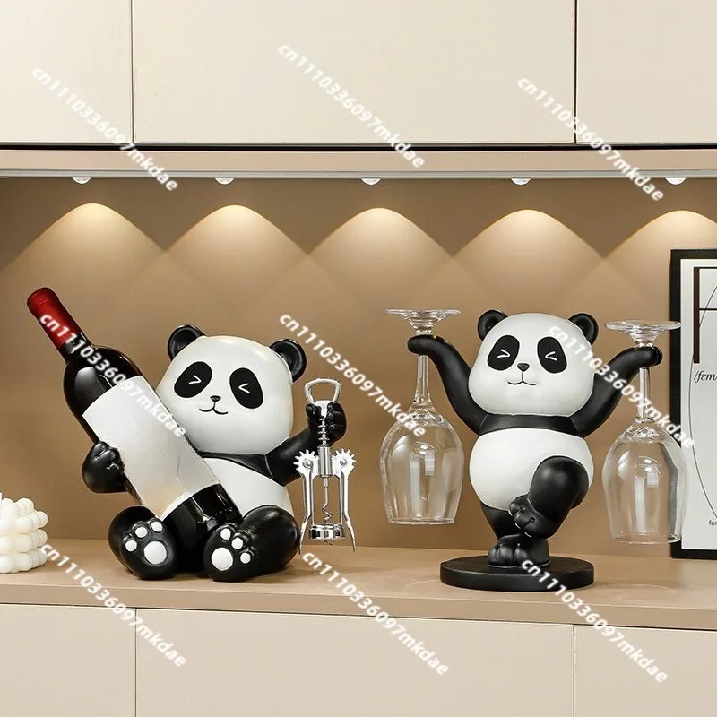Panda red wine rack ornament, wine cabinet combination luxury high-end living room cup holder decoration housewarming gifts