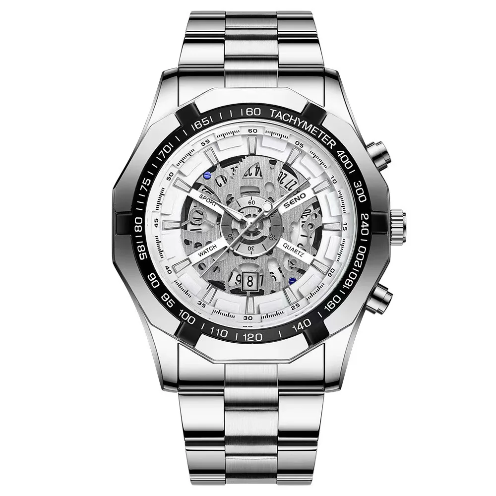 

Men's Multi-functional Quartz Watch 3ATM Waterproof round Hollow Steel Strap Business Sports Wristwatch Montres Pour Hommes
