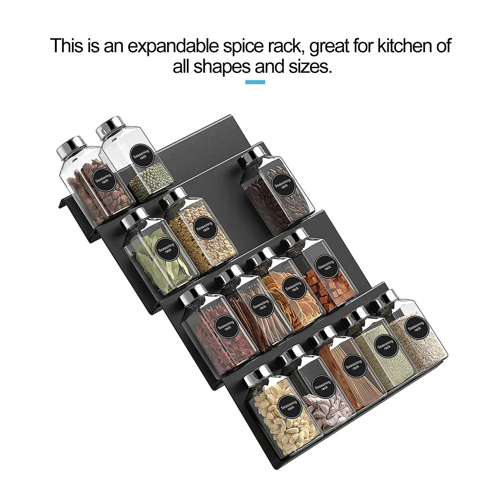 Spice Drawer Organizer Spice Rack Tray Insert 4-Tier Spice Organizer For Drawer Kitchen Cabinet Countertop Pantry Expandable