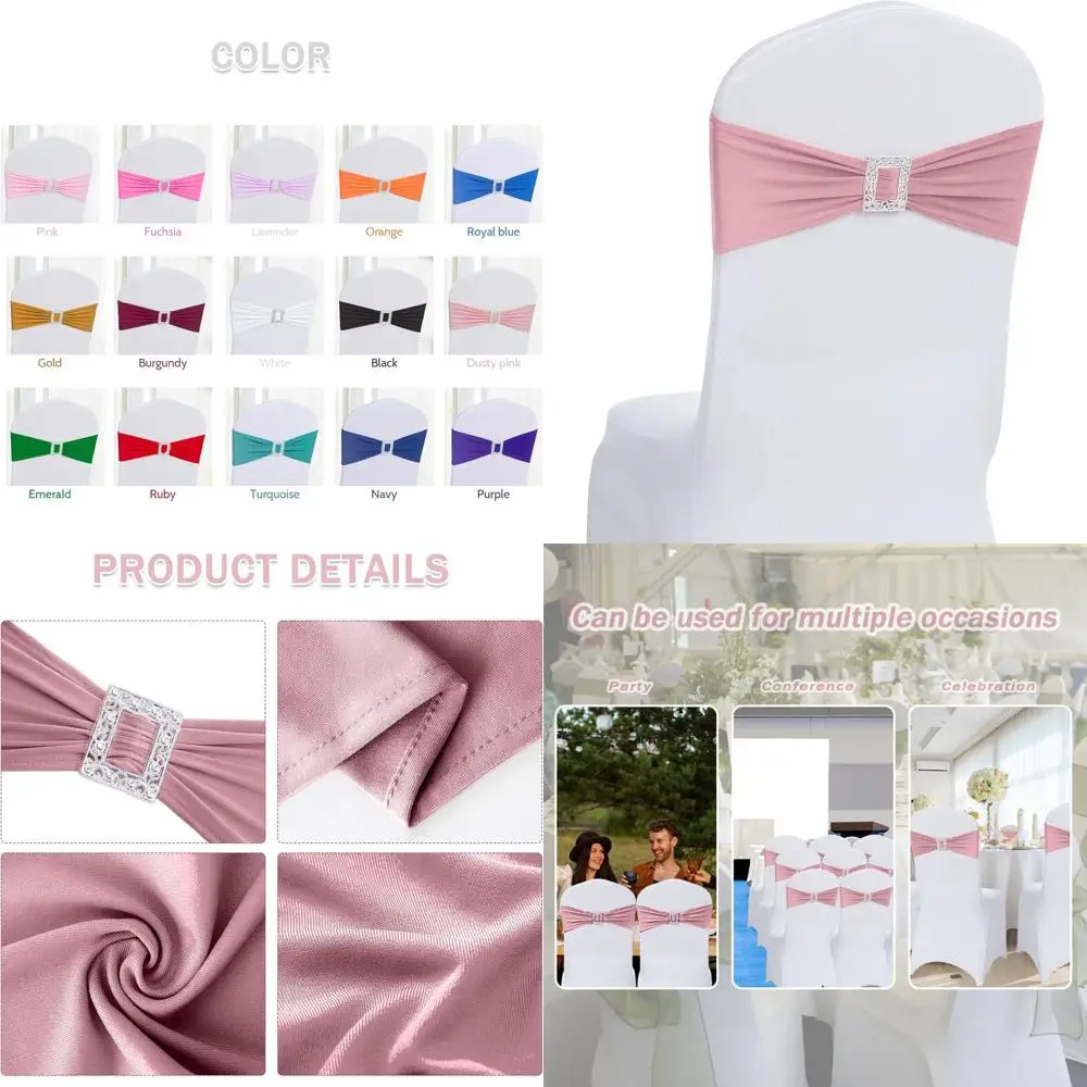 

120 PCS Elastic Chair Sashes with Buckle Sliders for Stretch Chair Cover Bands - Ideal for Weddings, Banquets, and Party Decorat