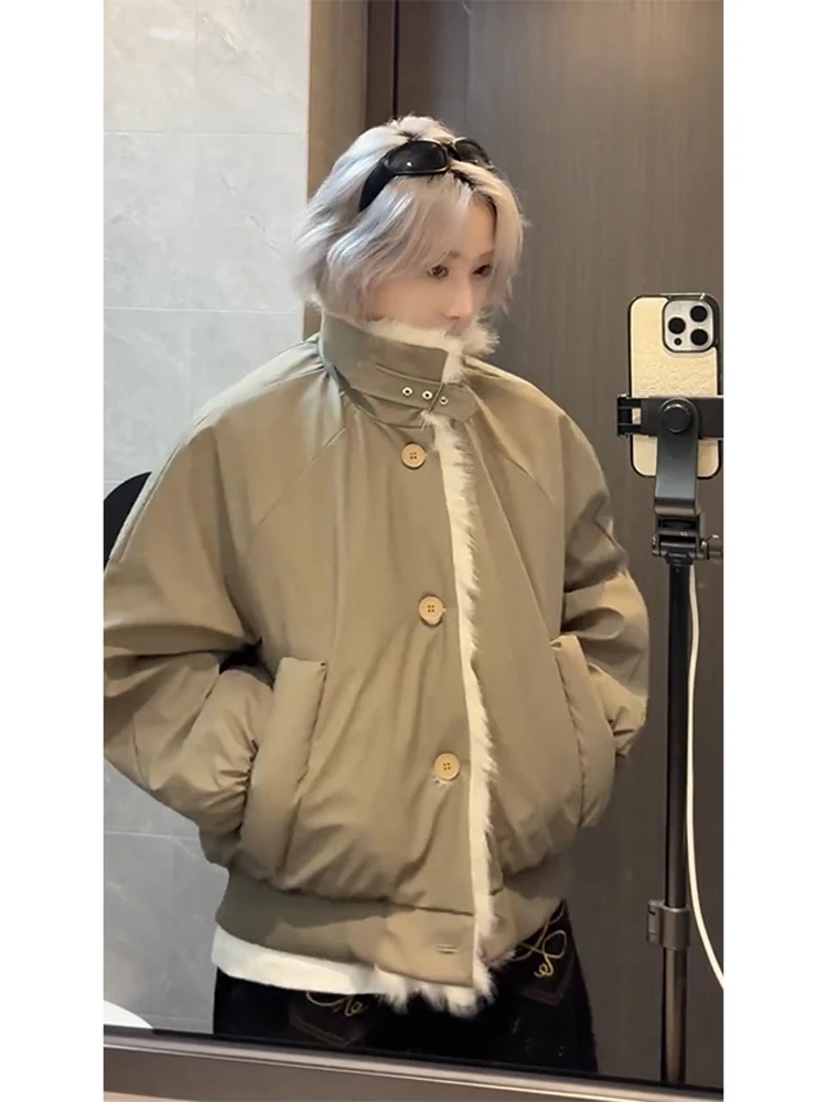 

Warm Thiened Cotton Jaet Men's Winter Coat with Fur Collar Cleanfit Sli Outerwear Stand Fit PU Leather Jaet