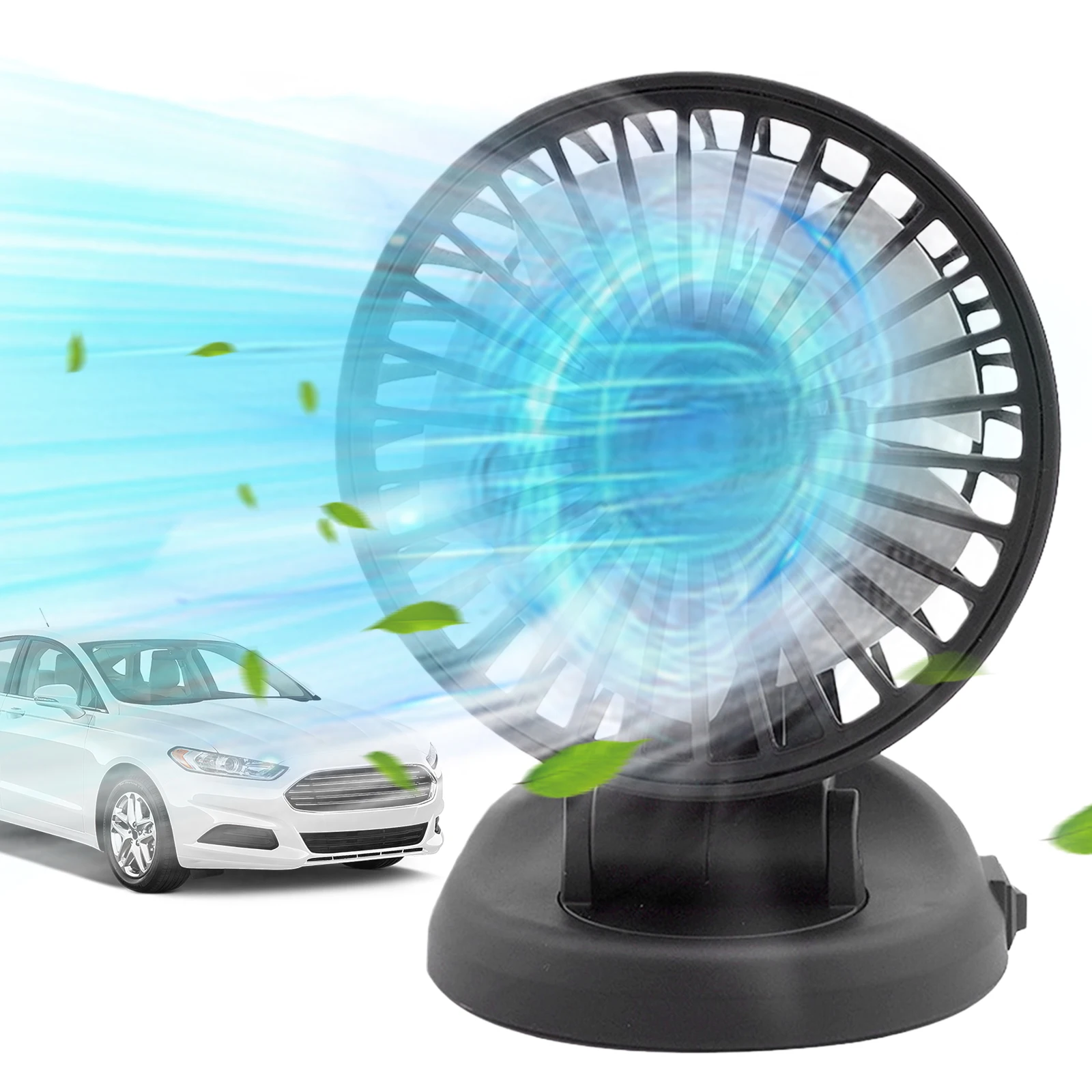 Single Head Small Cooling Air Fan Multi-Angle Rotatable Portable Vehicle Fan for Sedan SUV RV Auto Vehicles Windshield