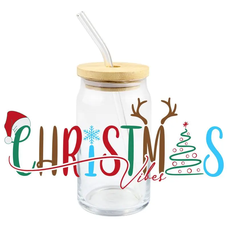 Christmas Transfer Sticker UV DTF Sticker For 16oz Cups Wrap Transfer Sticker Simple To Use Brand Logo Custom