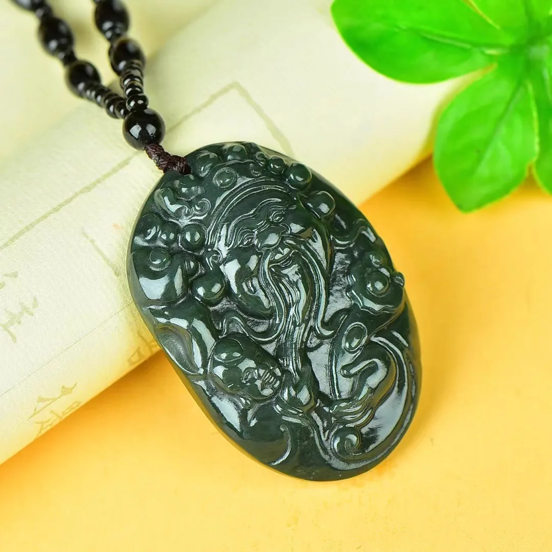 Natural Hetian Jade God of Wealth Pendant Men's and Women's Wen God of Wealth Necklace Women's PendantTalisman