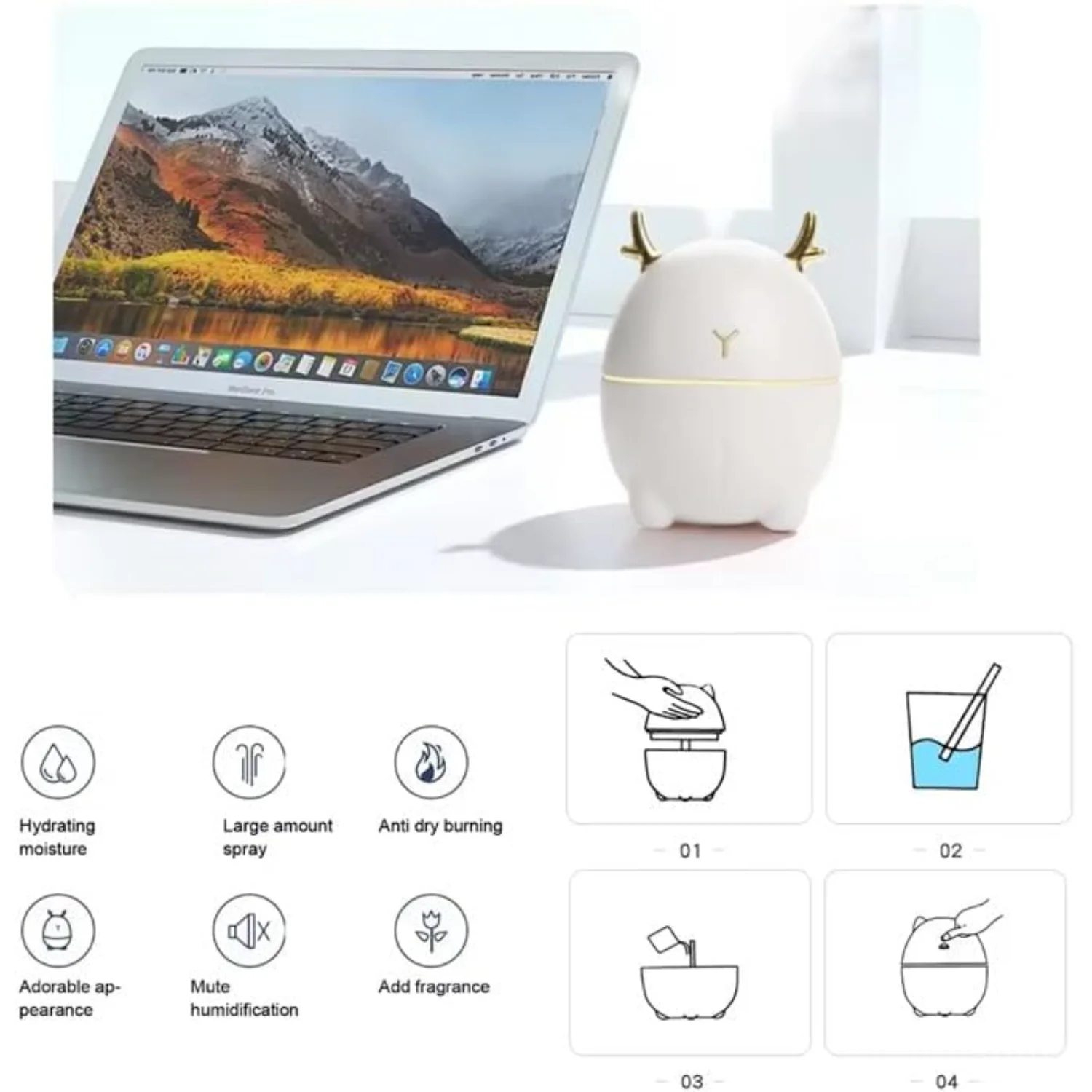 เครื่องทําความชื้นน่ารักสําหรับห้องนอนและสถานรับเลี้ยงเด็ก, เครื่องทําความชื้นในอากาศ Cool Mist ขนาด 6 ออนซ์สําหรับห้องขนาดใหญ่หรือห้องเด็ก, น้ํามันหอมระเหย