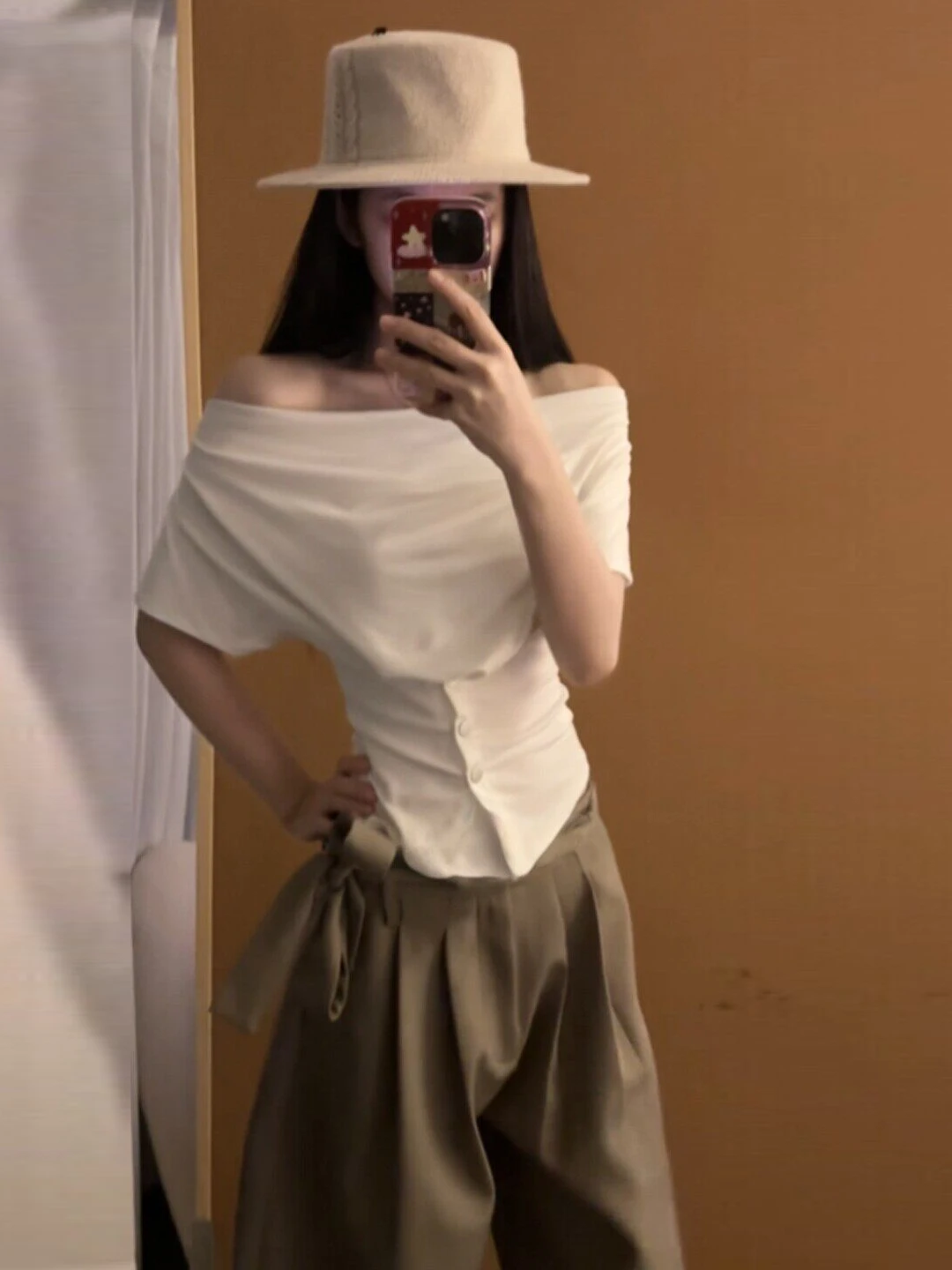 

Women's Short Sleeve T-Shirt White Asymmetrical Waist-Cinching Summer Slim Fit Design Sense Top Korean Style Commute