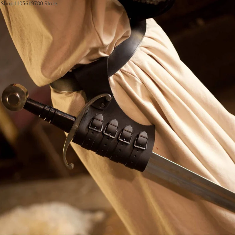 Viking Medieval Renaissance Faux Leather Sword Sheath Bracket Multi‑Buckle Sword Hanger Practical Role‑play Outfit Accessory