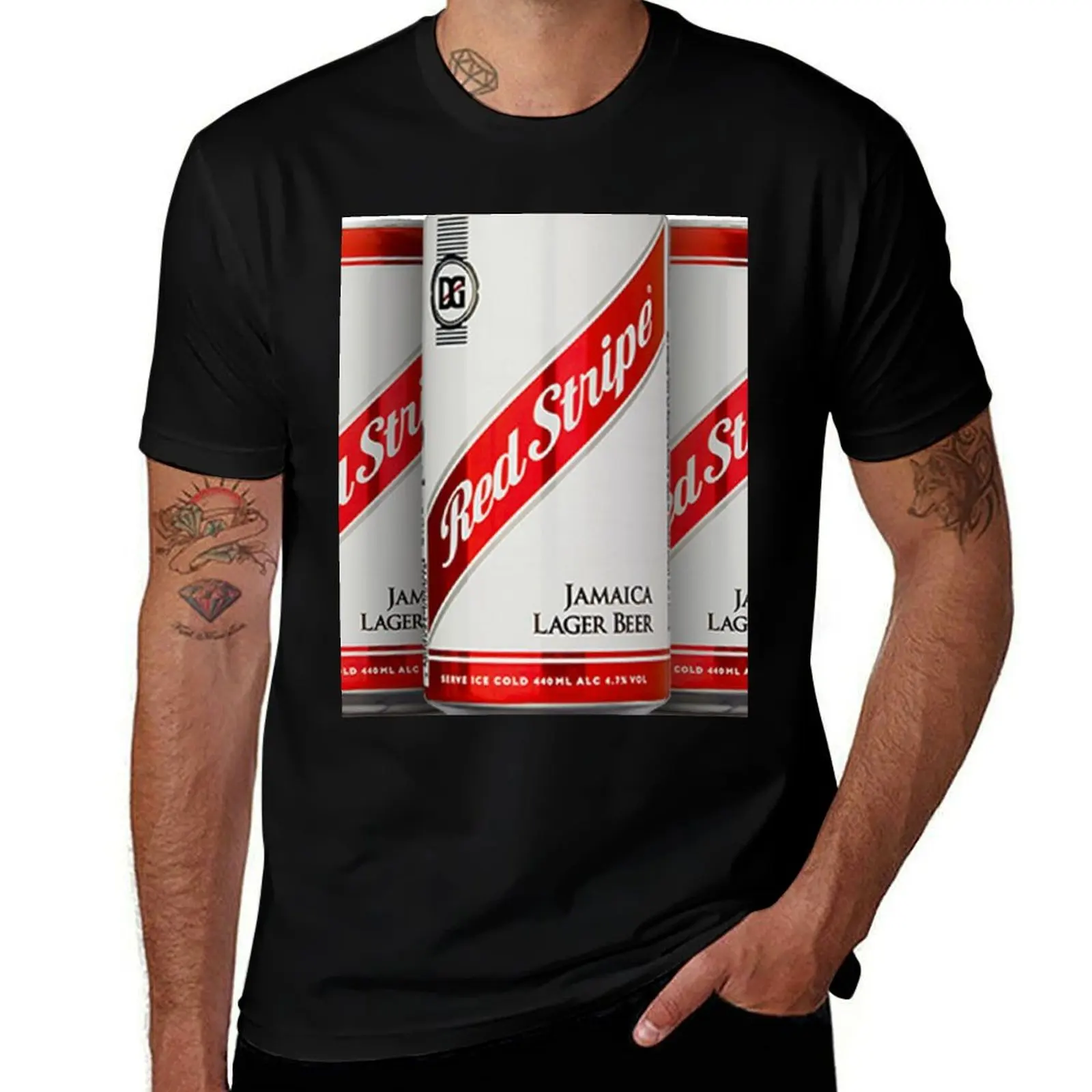 Red Stripe Three Lager Cans T-Shirt Plus Size Street Style Tee T-Shirt