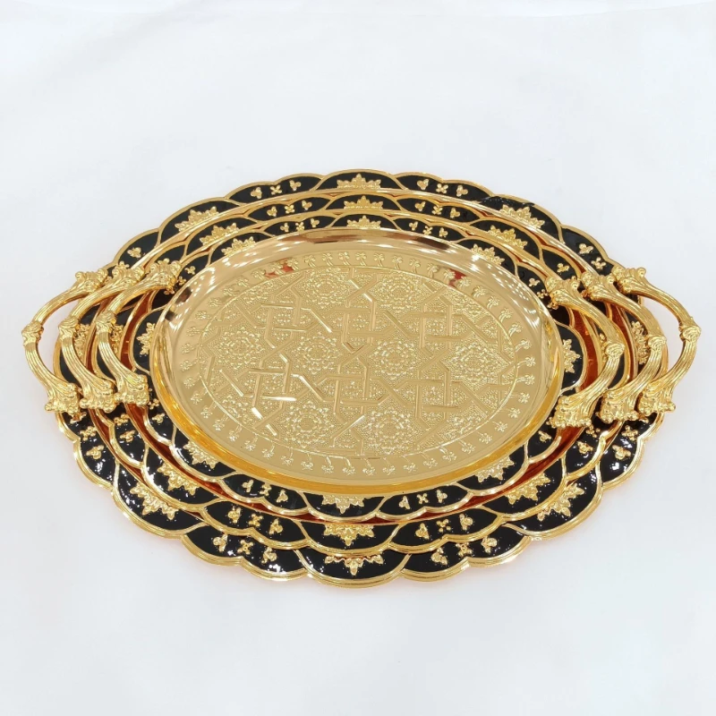 Light luxury European wedding dessert table ornament hotel afternoon tea tray Epoxy tray iron plate three-piece set