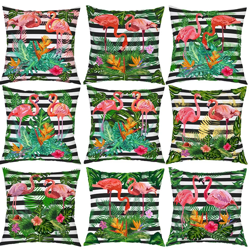 

Summer Tropical Flamingo Pillow Covers Decorative Green Rainforest Leaves Pillowcases Arabian Decorative Cushions for Bed Home