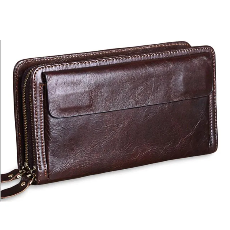 

Men's Double Zipper Clutch Wallet Long Genuine Leather Phone Bag Purse Large Size Coin Card Holder Money Wallet