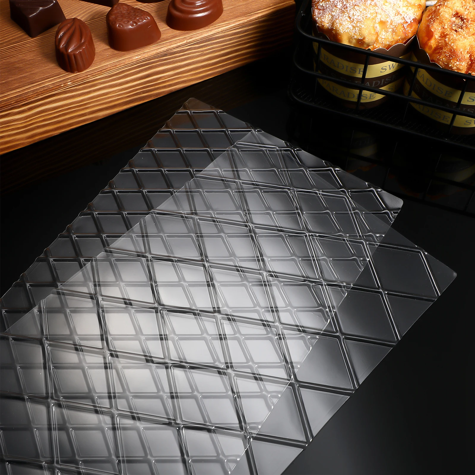 

4pcs Plastic Fondant Imprint Mats 31.7X15.7Cm Transparent Reusable Baking Mold Cake Stamp Mold For Cake Chocolate Making Baking