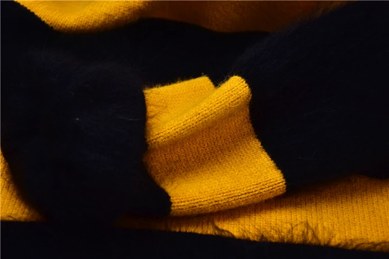 Damen Frauen Herbst Winter Mode Gestreiften Haarigen Nerz Kaschmir Gestrickte Oansatz Langen Ärmeln Lose Pullover Pullover Jumper Pull