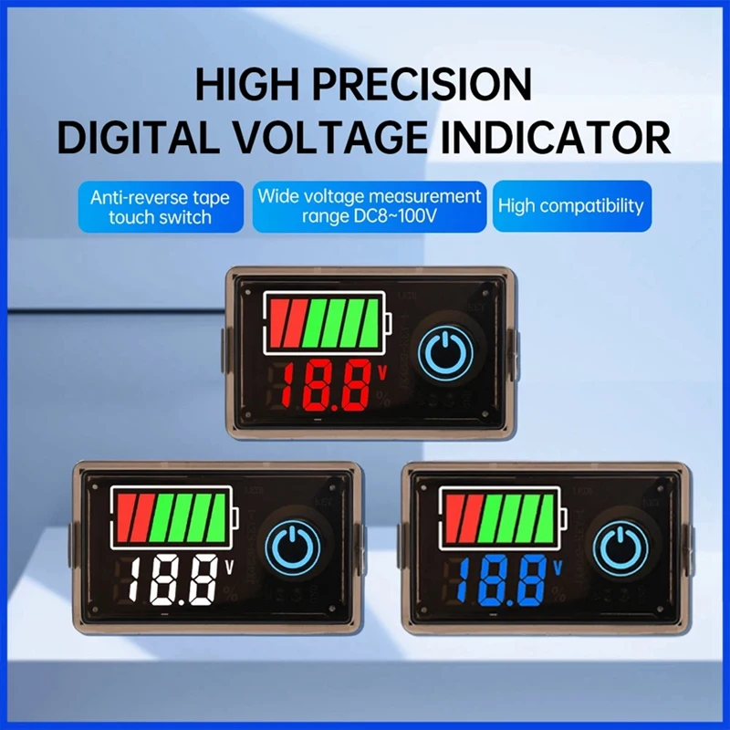 DC 8-100V Digital Voltage Power Indicator For Lead-Acid Lithium Battery 12V/24V/36V/48V Two-Wire Anti Reverse Switch