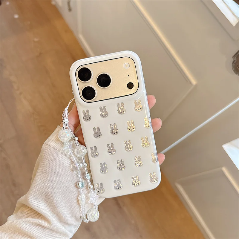 Korean Style Cartoon Full Screen Miffy Phone Case for iPhone 18 17 16 15 Pro Max Silver Base Cute Miffy Avatar Shockproof Cover