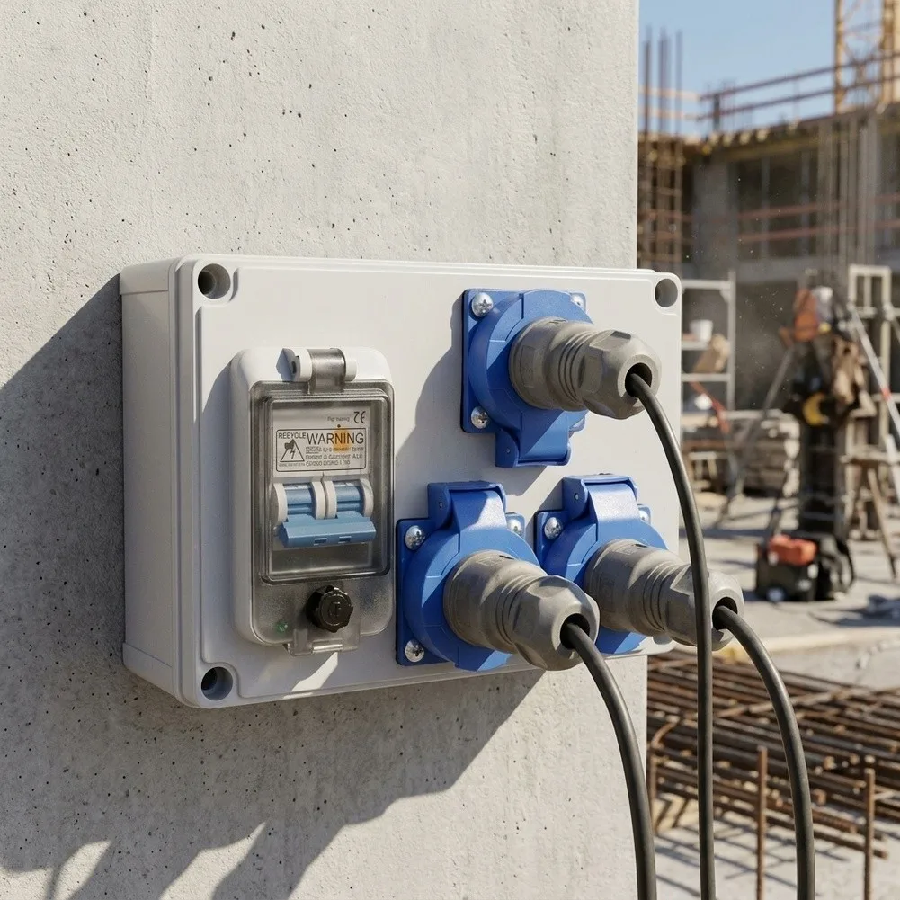 3-Way IP54 Wall Power Distributor 250V 16A with 1P+N Switch and Space Saving Design for Garages Gardens Workshops