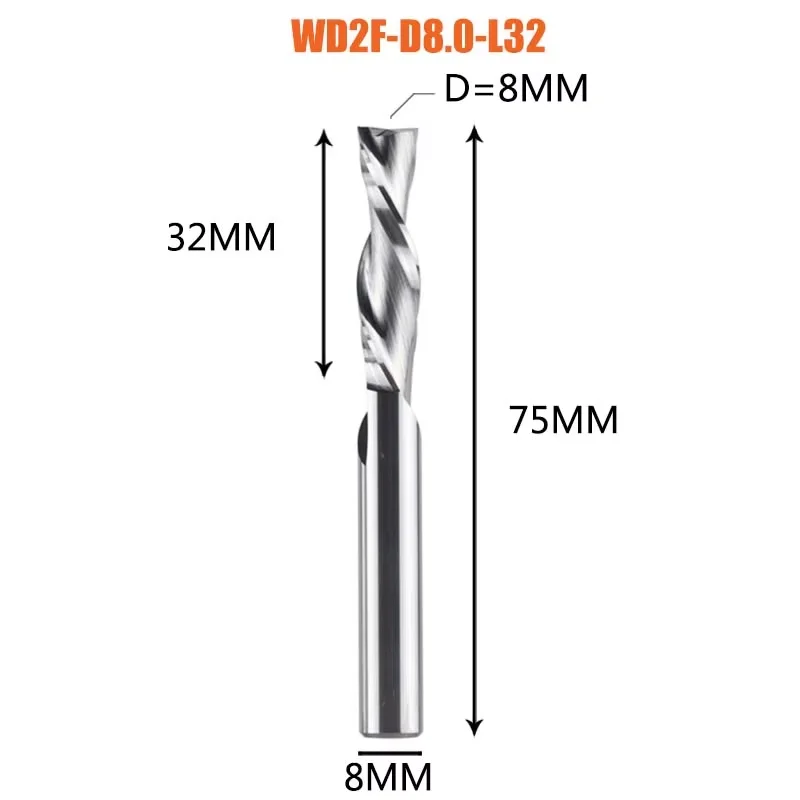 Dreanique 1 st Down Cut 2 Fluit Spiraal Carbide Frees 3.175 4 6 8mm Router Bit End Mill Hout MDF Downcut