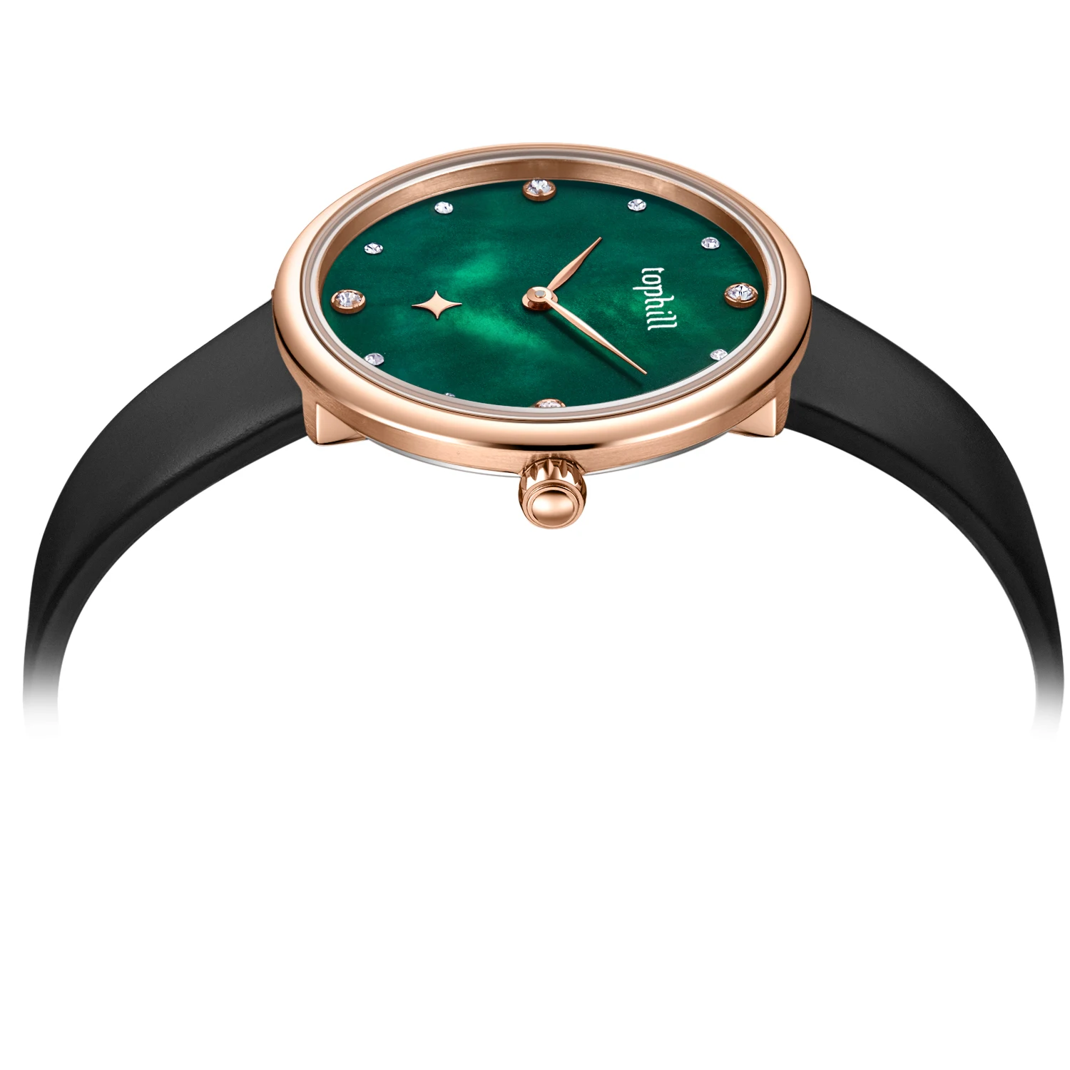 TOPHILL Clear watch Quartz for woman Green face Fashion watches Silky fabric strap 3ATM Sapphire Glass Gift