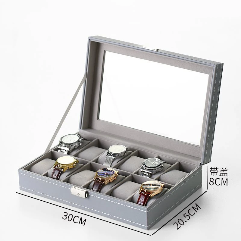 กล่องนาฬิกาหนัง PU แบบมีช่องใส่นาฬิกาสำหรับผู้หญิงเกรดสูง3/6/10/12สีเขียว/เทา