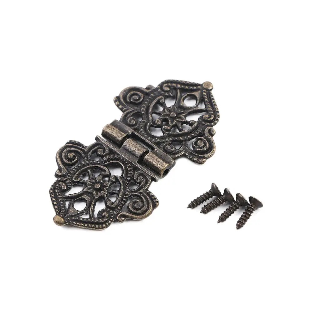 Door DIY Chinese Style Vintage Alloy Mini Furniture Hardware Hollow Flower Antique Butt Hinges