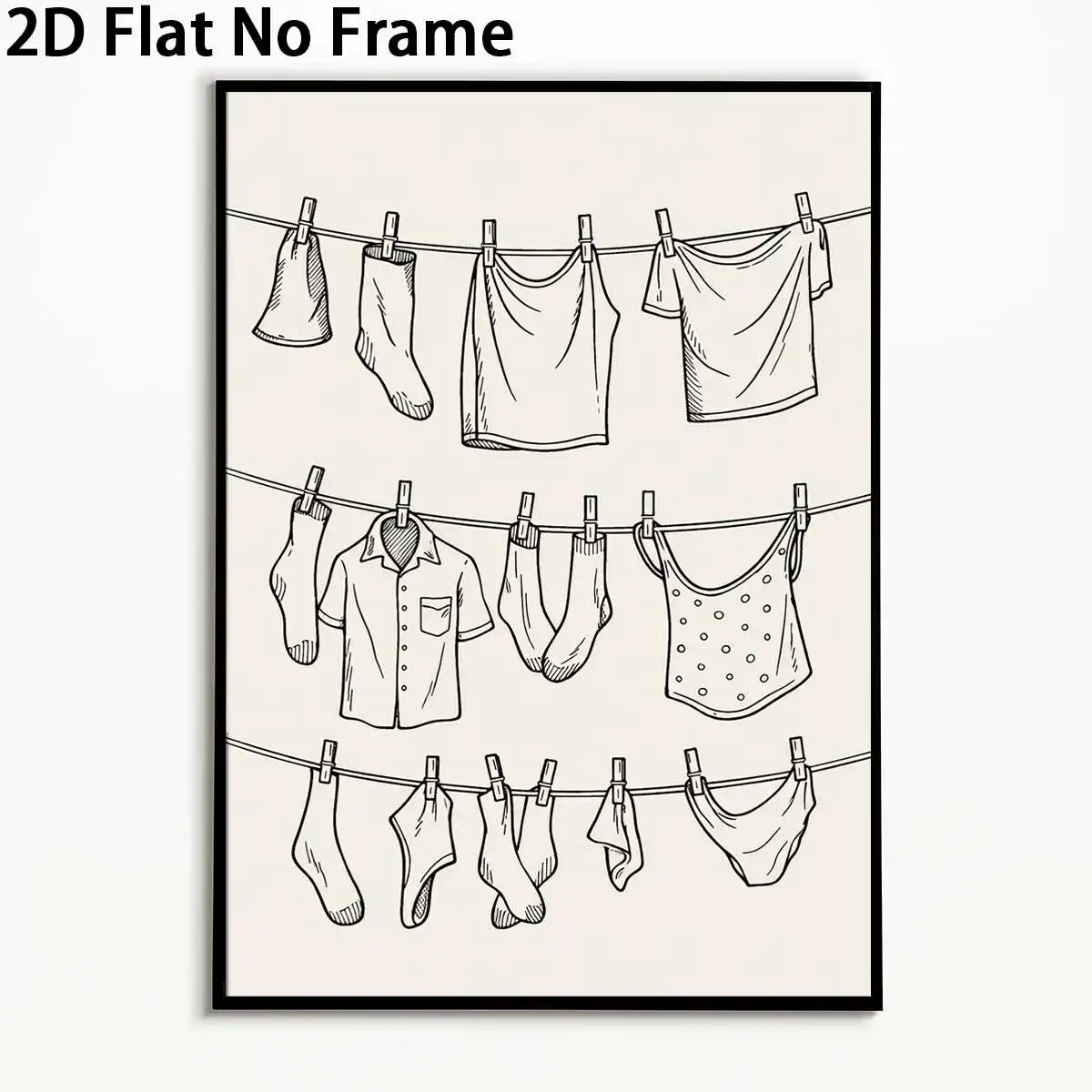 2D Flat, 2D Flat, 1pc 2D Flat Printed Laundry Art Posters in a Hand-Drawn Style, Unframed Canvas for Home Decoration, Suitabl