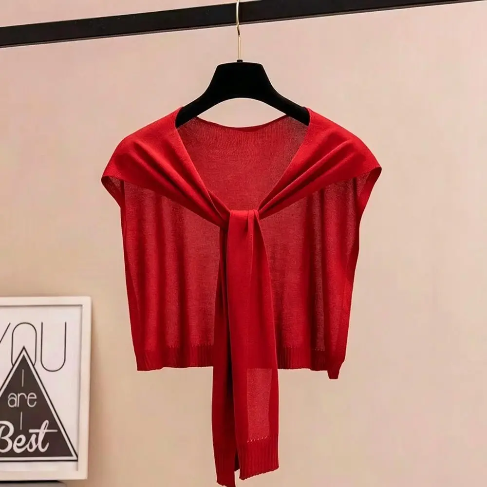 Fashion Thin Knitted Shawl Knot Design Lightweight Air Conditioning Scarf Fake Collar Neck Guard Women Girls