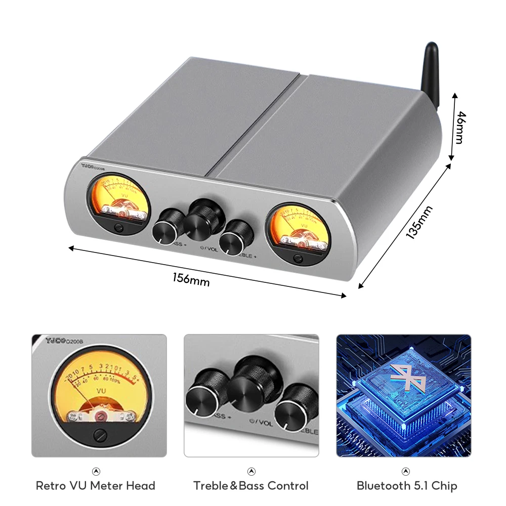 Imagem -03 - Aiyima-amplificador de Áudio Estéreo Bluetooth Controle Hifi Amplificador Bass Agudos de Potência 200w x2 Medidor uv Tpa3223 Tpa3221 2.0