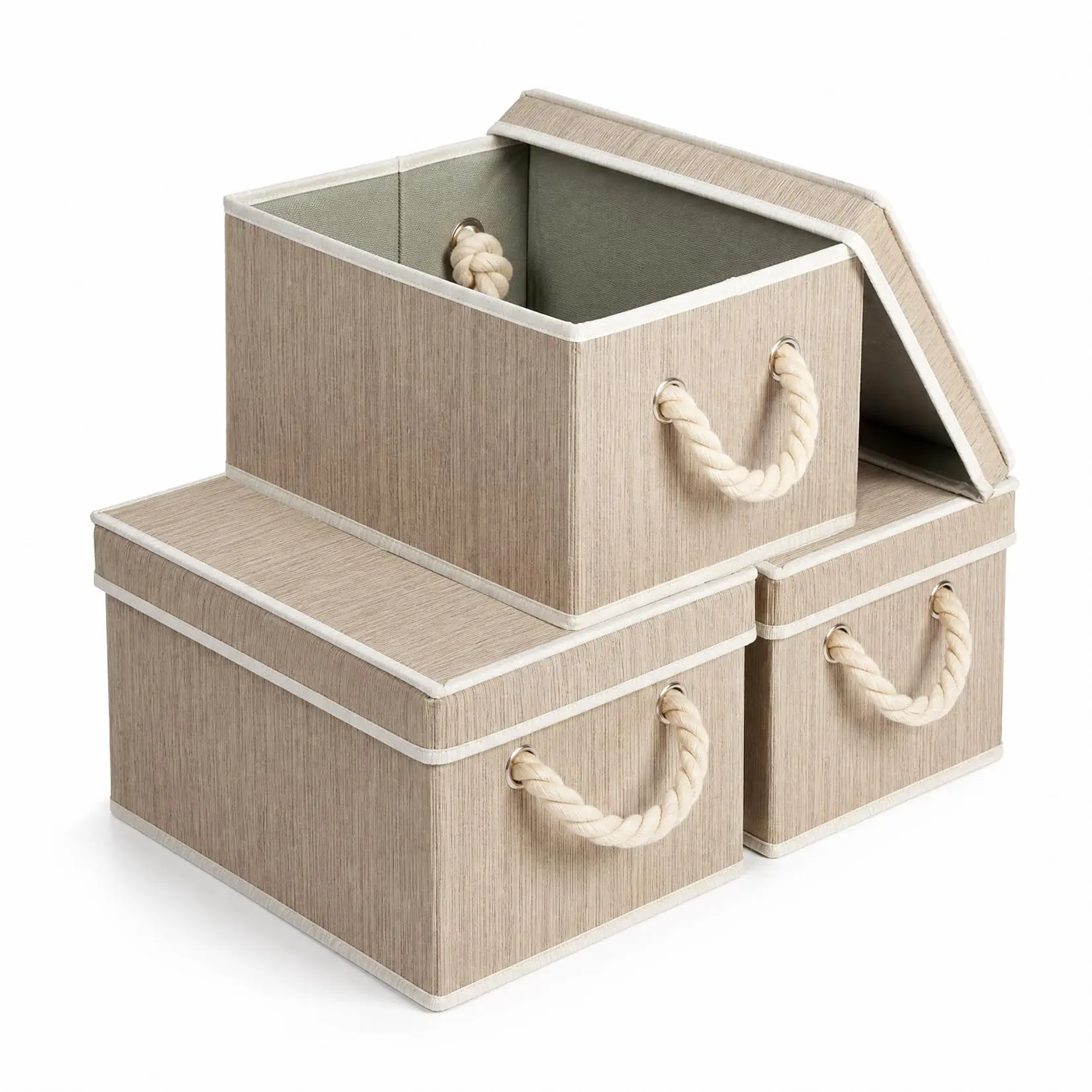 Collapsible Fabric Storage Bins With Lids Fine Particles Proof Organizer Boxes With Reinforced Rope Handles 11.8 X 6.7 X 9 In Cotton Ideal For Closet Clothes