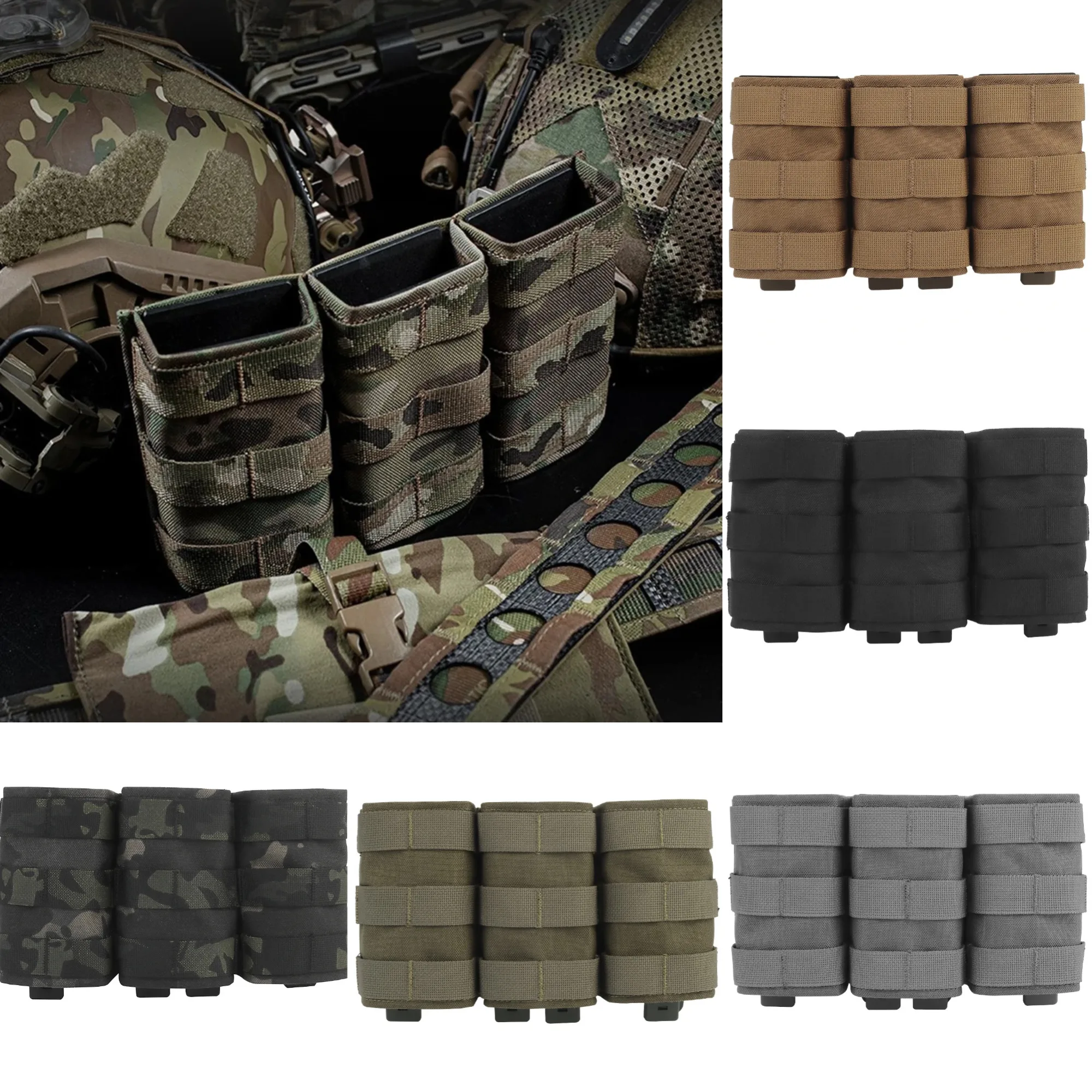 

1 шт. 5,56 тройной подсумок для журналов (длинный) с зажимом для тактического жилета Molle, переноска пластин, передняя панель M4 AR 15, сумка для страйкбола