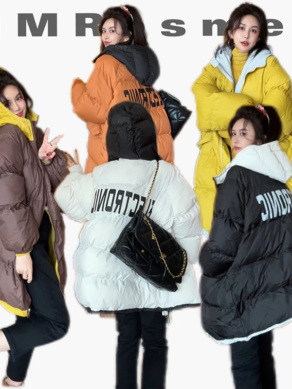 

Женская хлопковая куртка свободного кроя средней длины с капюшоном, теплая, в стиле пэчворк, с надписями, повседневная верхняя одежда, зимнее пальто