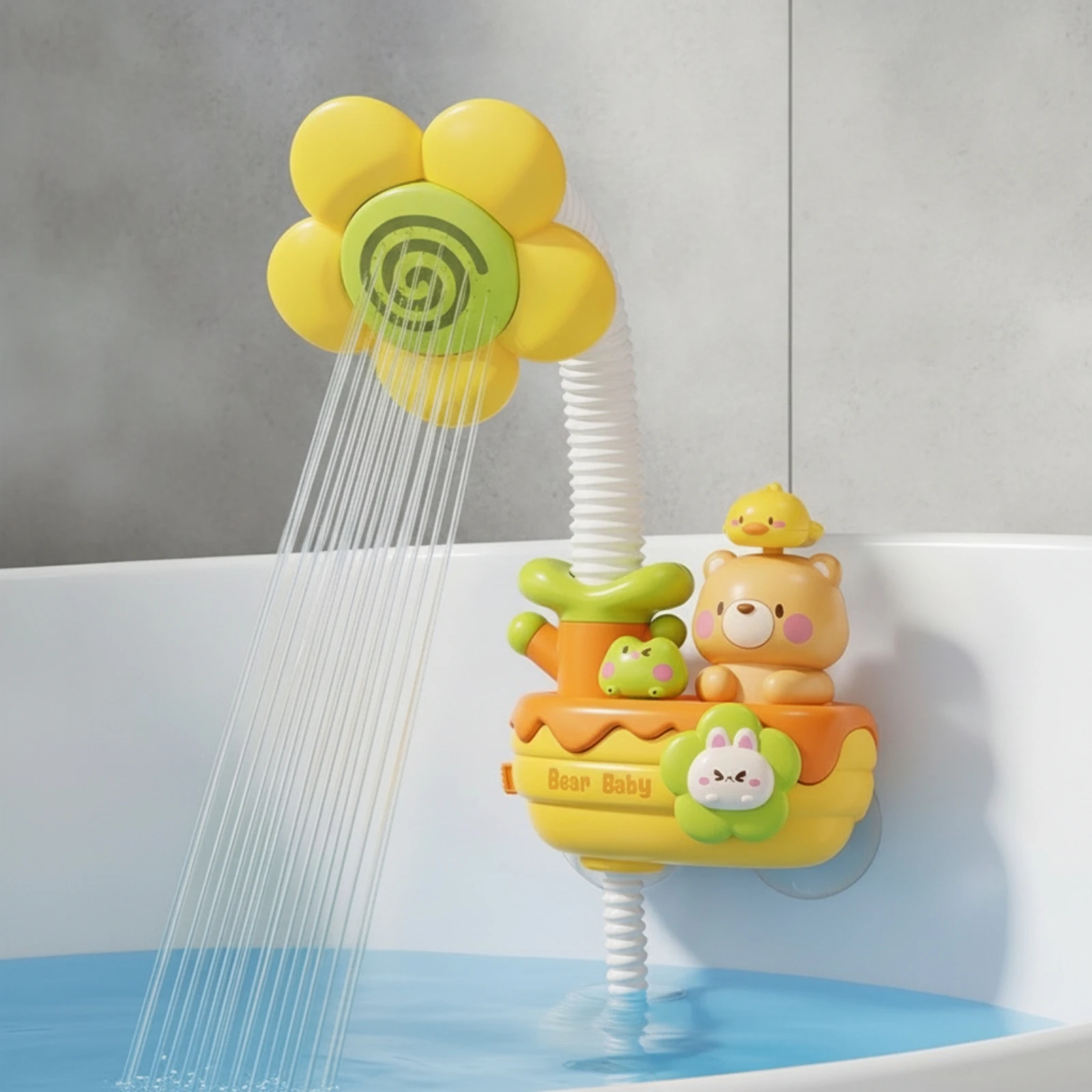 Electric Bath Toy with Hose Button-Operated Shower Toy with Suction Cup for Toddlers, Bathtub