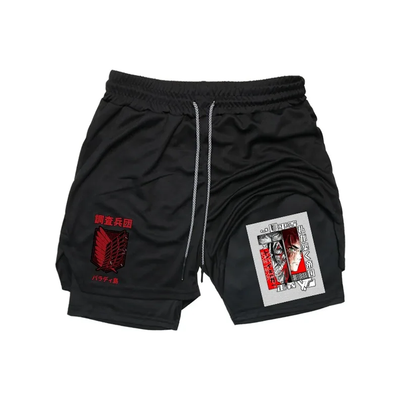 

Men's 2in1 Sports Shorts Survey Corps Breathable Casual Quick-drying Double-layer Shorts Summer Running Sportswear Bottoms M-3XL