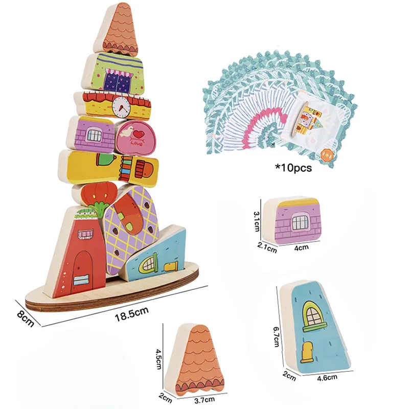 Casa de madeira empilhamento bloco jogo forma correspondência quebra-cabeça equilíbrio brinquedo montessori treinamento motor fino brinquedos educativos para crianças
