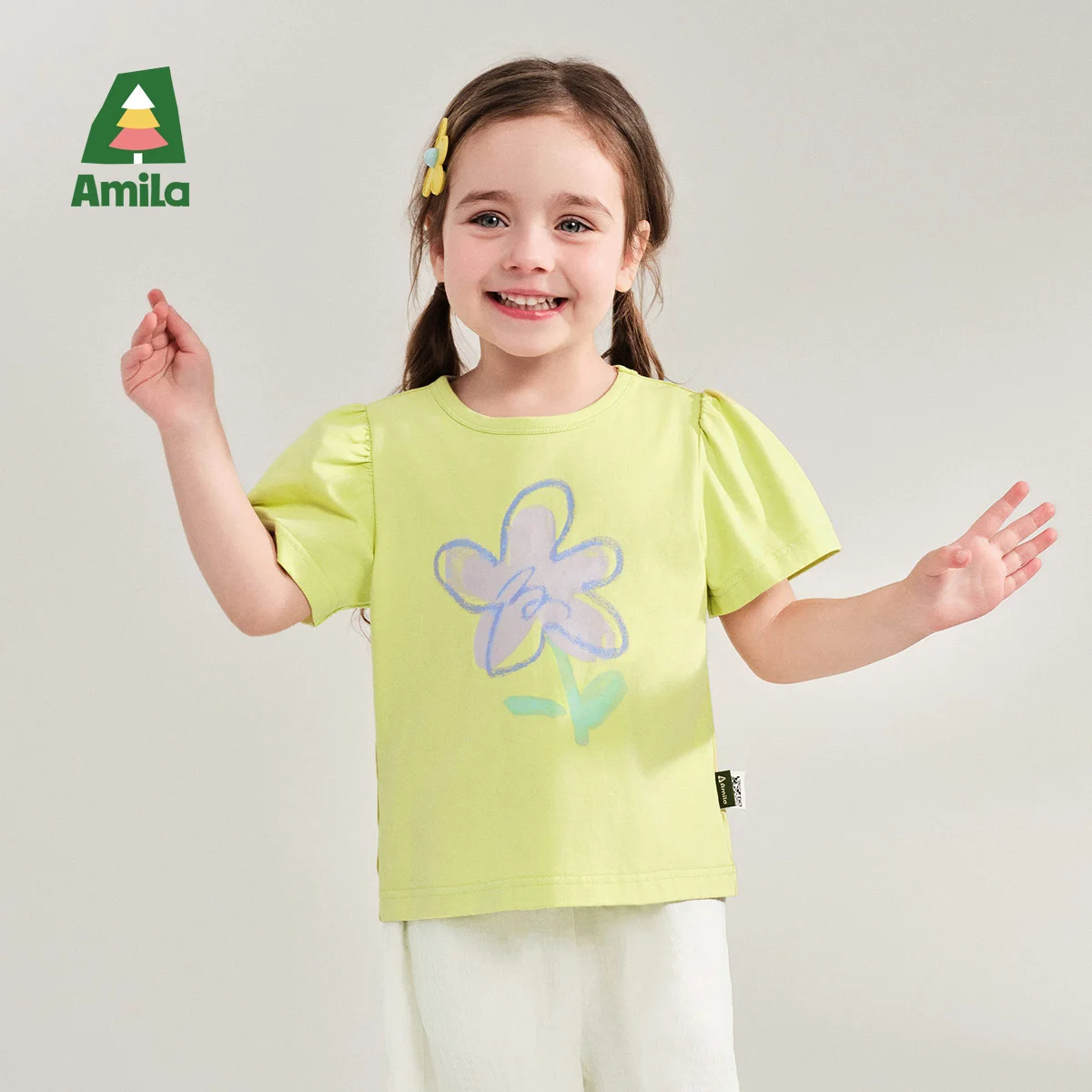 

Amila Baby T-shirt 2025 Summer New Comfortable Contrast Cartoon Pattern Round Neck Casual Breathable Clothing