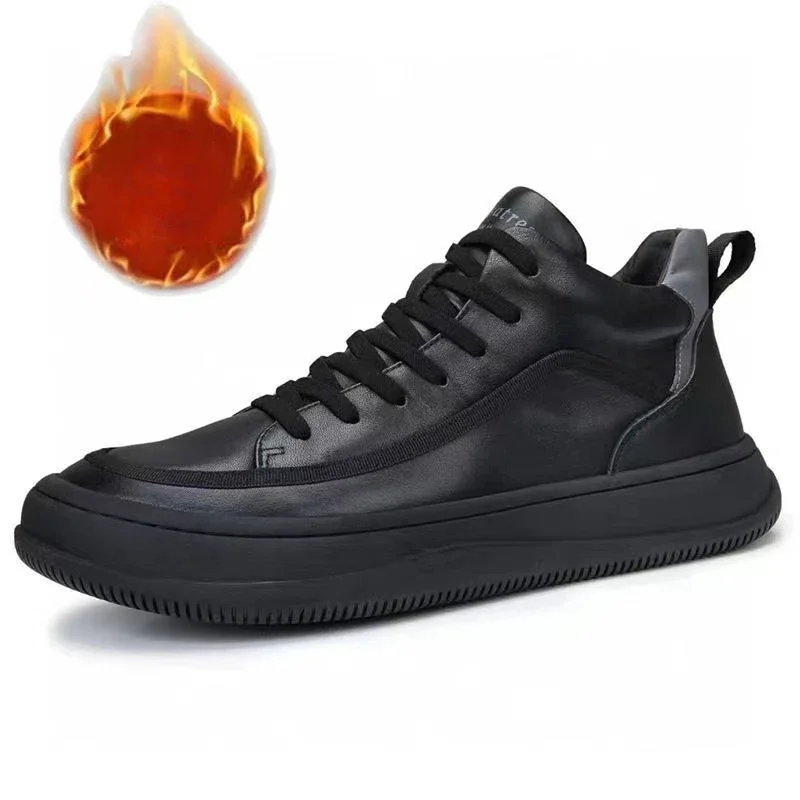 

Men's Leather Boots Platform Warm Fur Ankle Boots Short Lace Up Fashion New Casual Shoes for Men Working Botas
