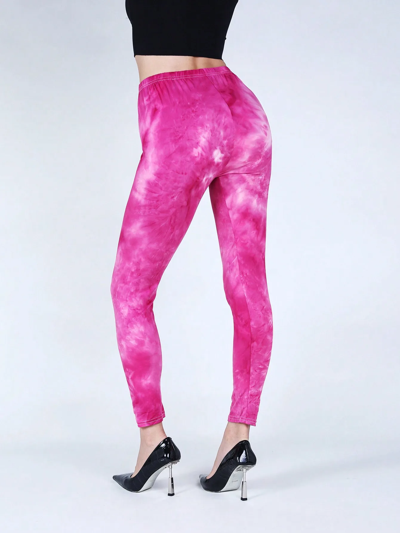 CUHAKCI Fashion Casual Women's Tight Pants High Elasticity Tight Legging Tie Dyeing Solid Color Fitness Exercise Nine Point Pant