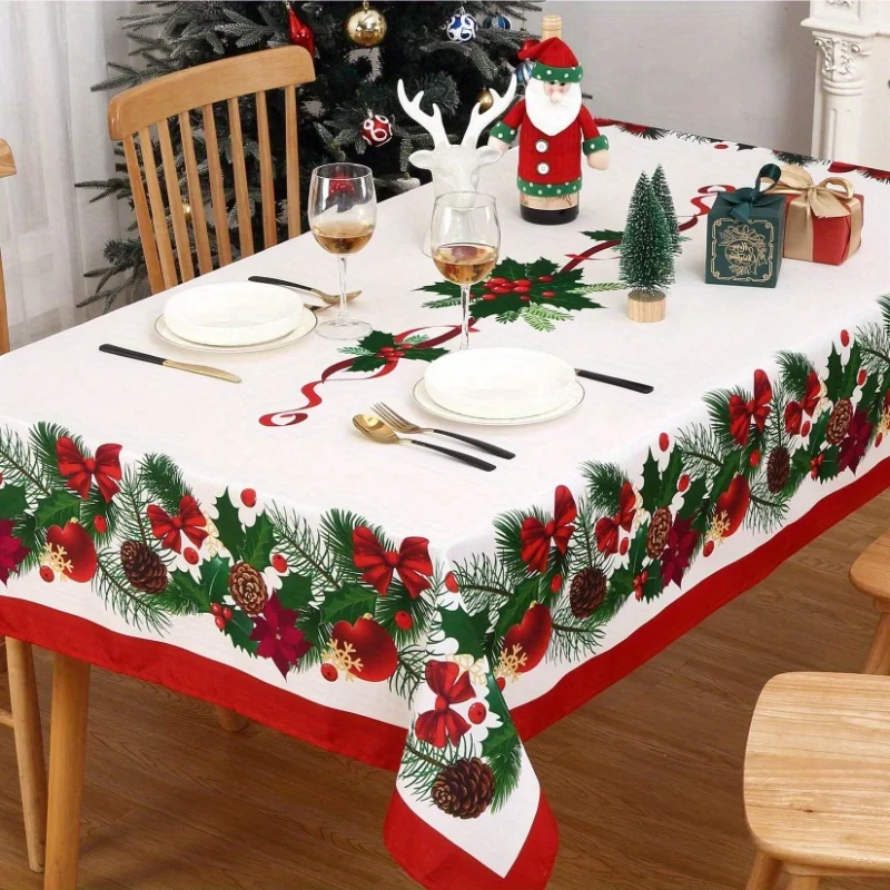 1 Christmas tablecloth New Year holiday pine cone Christmas ball pattern for restaurant kitchen party dinner decoration