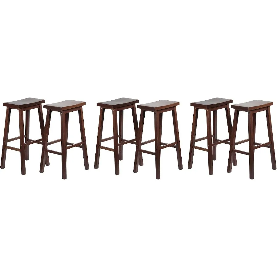 Backless counter stools for kitchen bar use, walnut wood, natural brown, ergonomic saddle seat design