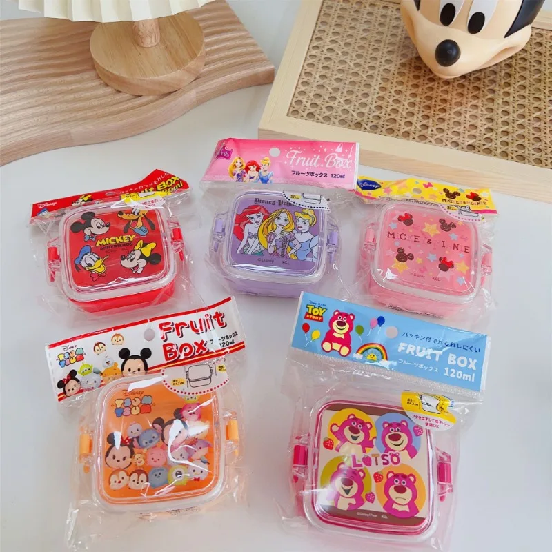 Fiambrera Kawaii de Disney Mickey para bebé, caja de frutas de dibujos animados, almacenamiento de alimentos adicional para bebé, organizador portátil de aperitivos