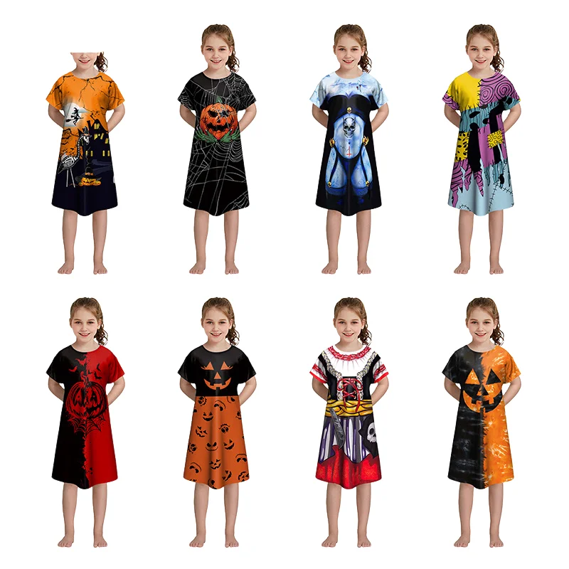 

Halloween Dresses Kids Cosplay Costumes Evil Pumpkin 3D Print Child Funny Party Spandex Girls Casual Dress Outfit Children Gifts