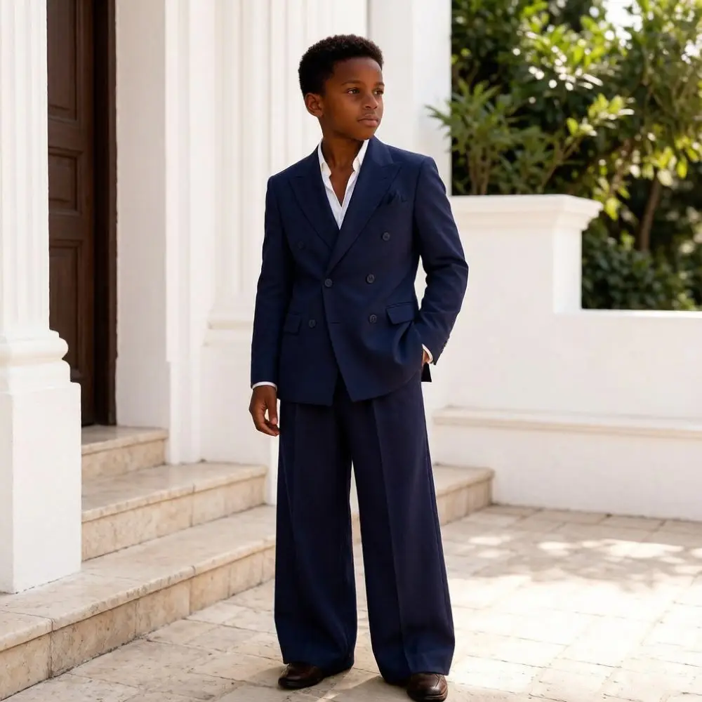 Boy Suits 3 Pieces Double Breasted with Wide Leg Pants Custom Made Summer Wedding Tuxedo Mix Match Separates For Resort Vacation