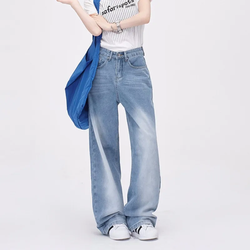 FINEWORDS Vintage y2k Wide Leg Loose Jeans Women Korean Casual High Waist Jeans Blue Streetwear Full Length Harajuku Baggy Jeans