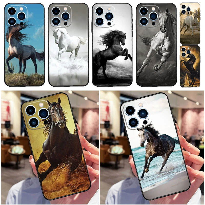 Galloping Horse Case For iPhone 16 15 11 13 12 Mini 14 Pro Max XS X XR Plus Soft Back Cover