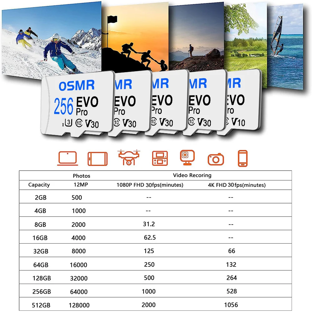 بطاقة تخزين عالية السرعة Tarjeta بطاقة SD 32 جيجابايت V30 A2 U3 فئة 10 بطاقة Micro TF SD 64G 128G 256G للكاميرات بدون طيار كاميرا ويب سجل #6