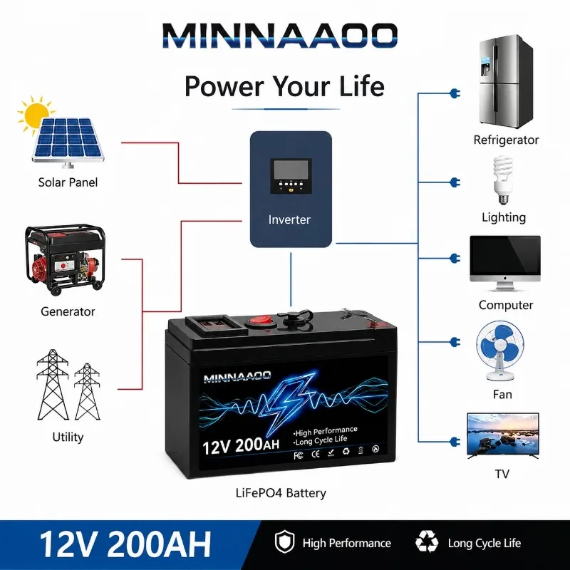 12V 200AH 18650 with Charger Built-In BMS 4000+ Deep Cycle Release 12V Lithium-Ion Battery for RV Power Supply, LED Lighting