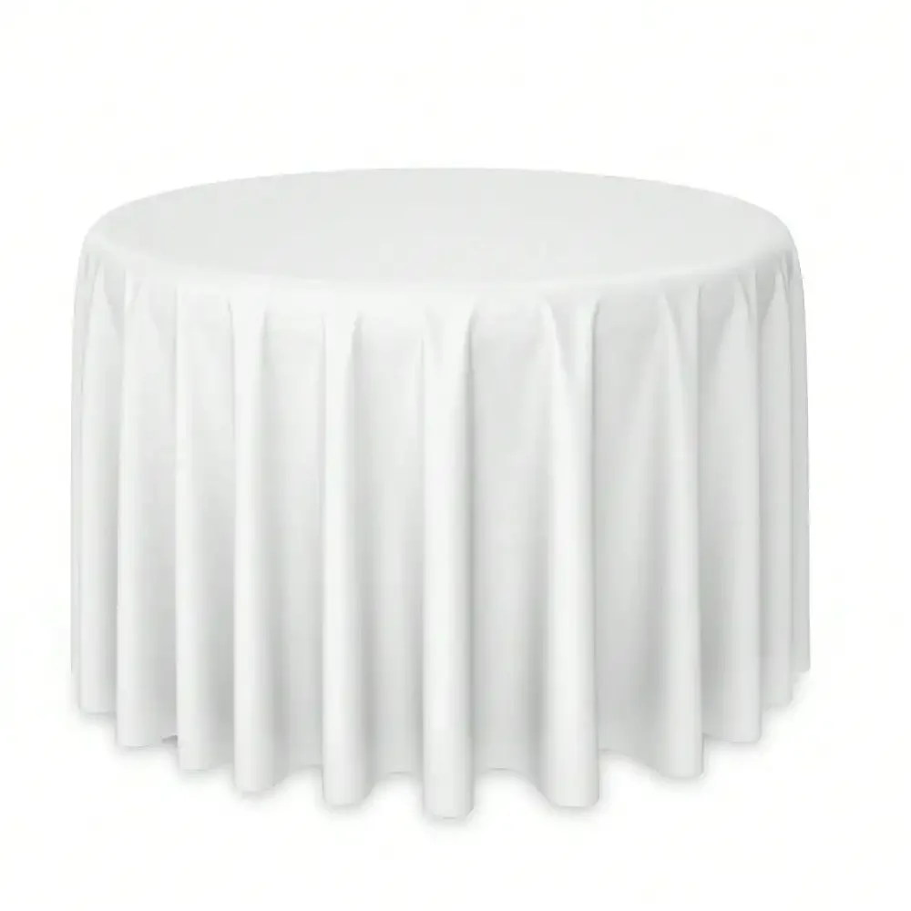 20Pack White Round Tablecloths 120 Inch - Circle Bulk Linen Polyester Fabric Washable Table Clothes