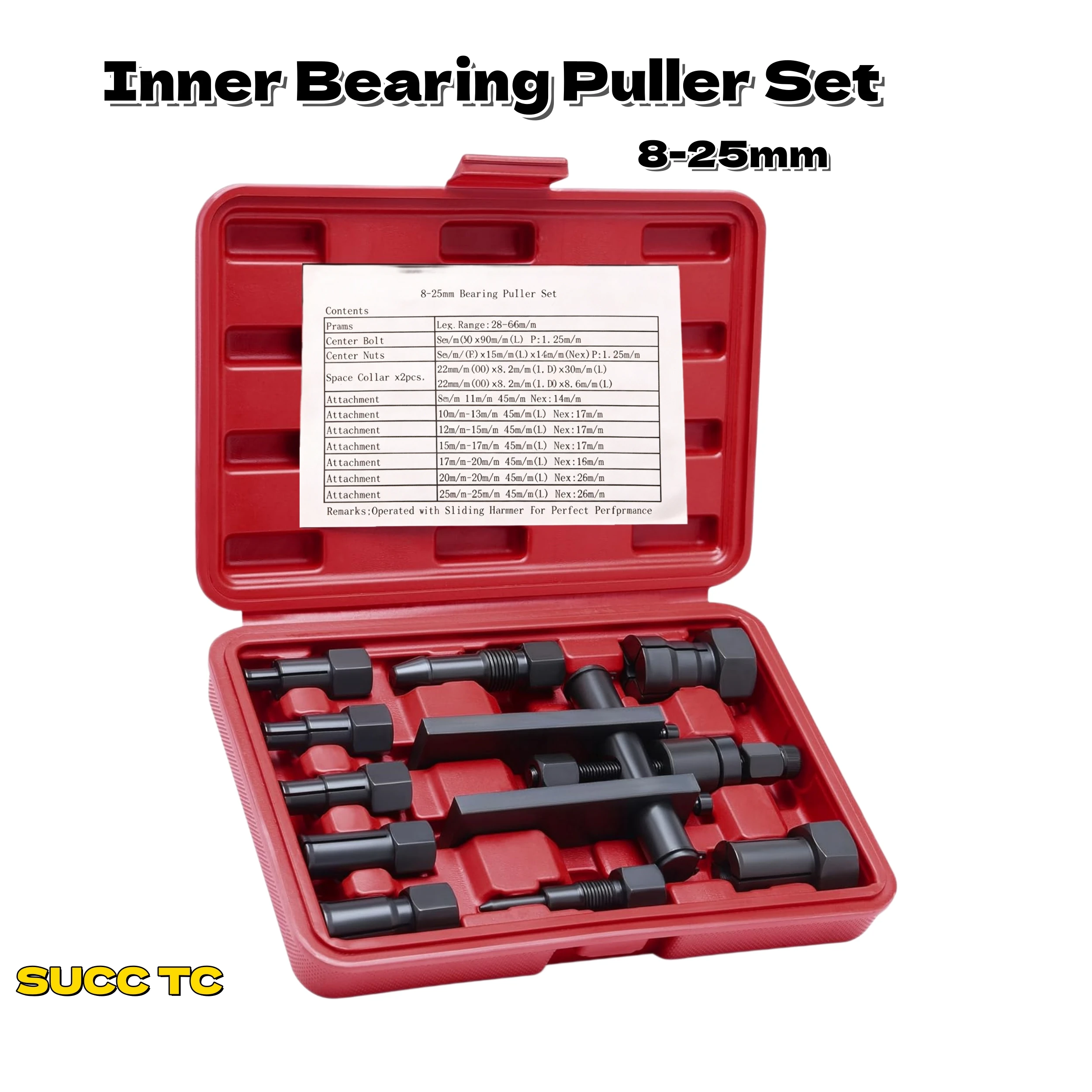 Motorcycle Wheel Bearing Puller Set, 8-25mm Motorcycle Wheel Inner Bearing Removal Tool Set, 10 Piece Blind Hole Bearing Puller