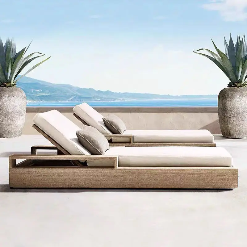 Luxurious Modern Sunbathing Bed Outdoor Lounge Chair in Teak Wood for Pool Beach Park or Hall-Stylish Moon Chairpromote sales