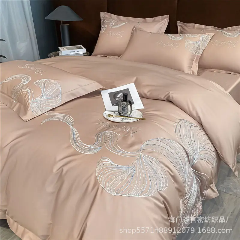 100S Long Staple Cotton Embroidery Four Piece Set, All Cotton Bed Sheet, Double Bed 220 * 240 Set