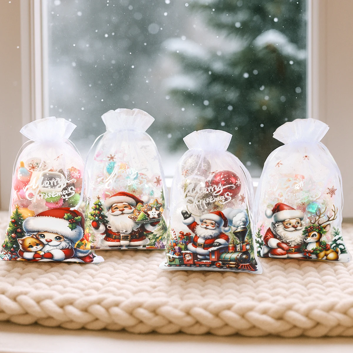

Christmas Organza Gift Bags Merry Christmas Decoration for Home 2025 Pendant Xmas Ornaments Navidad Natal New Year Gift 2026